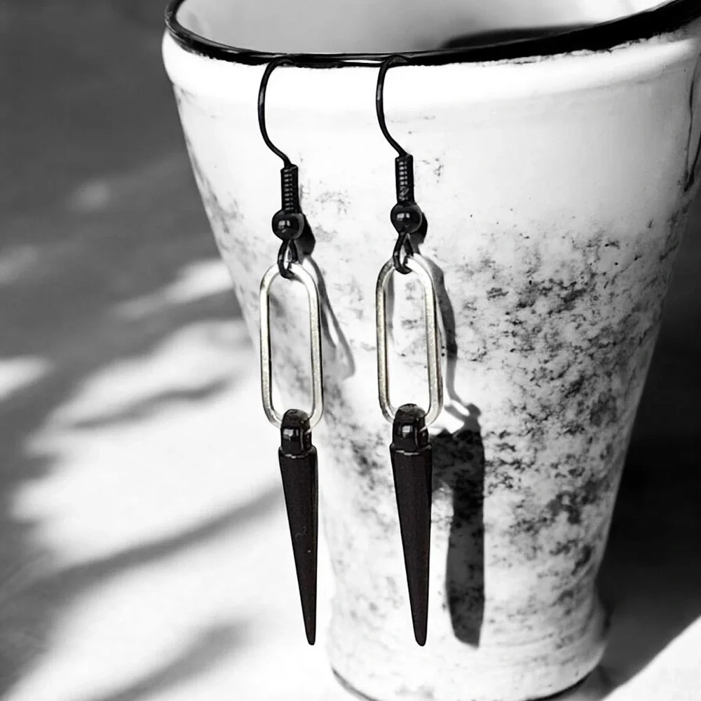 5 For $25💫Punk Black Spike Cone Silver Paperclip Dangles Earrings